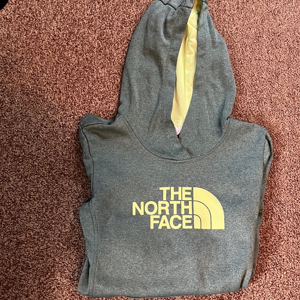 The North Face light green hooded sweatshirt.